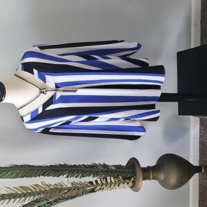 Cato Blue, Navy, and White Striped Popover Blouse